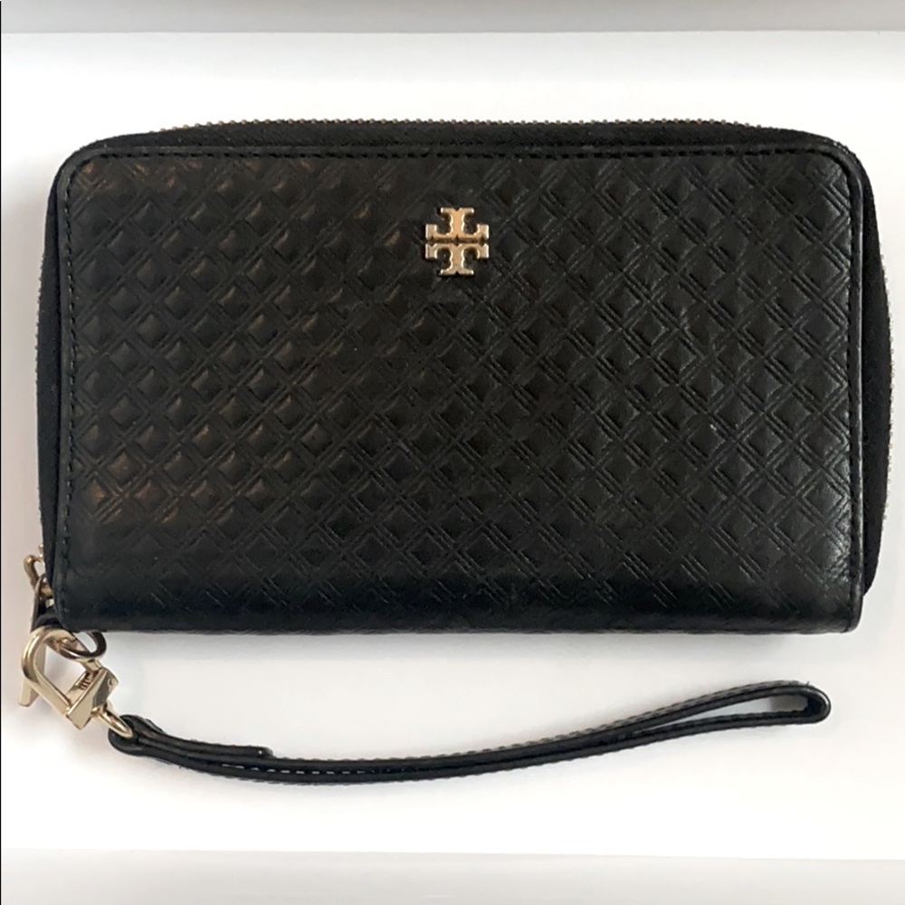 Tory Burch Black Leather Compact Wristlet